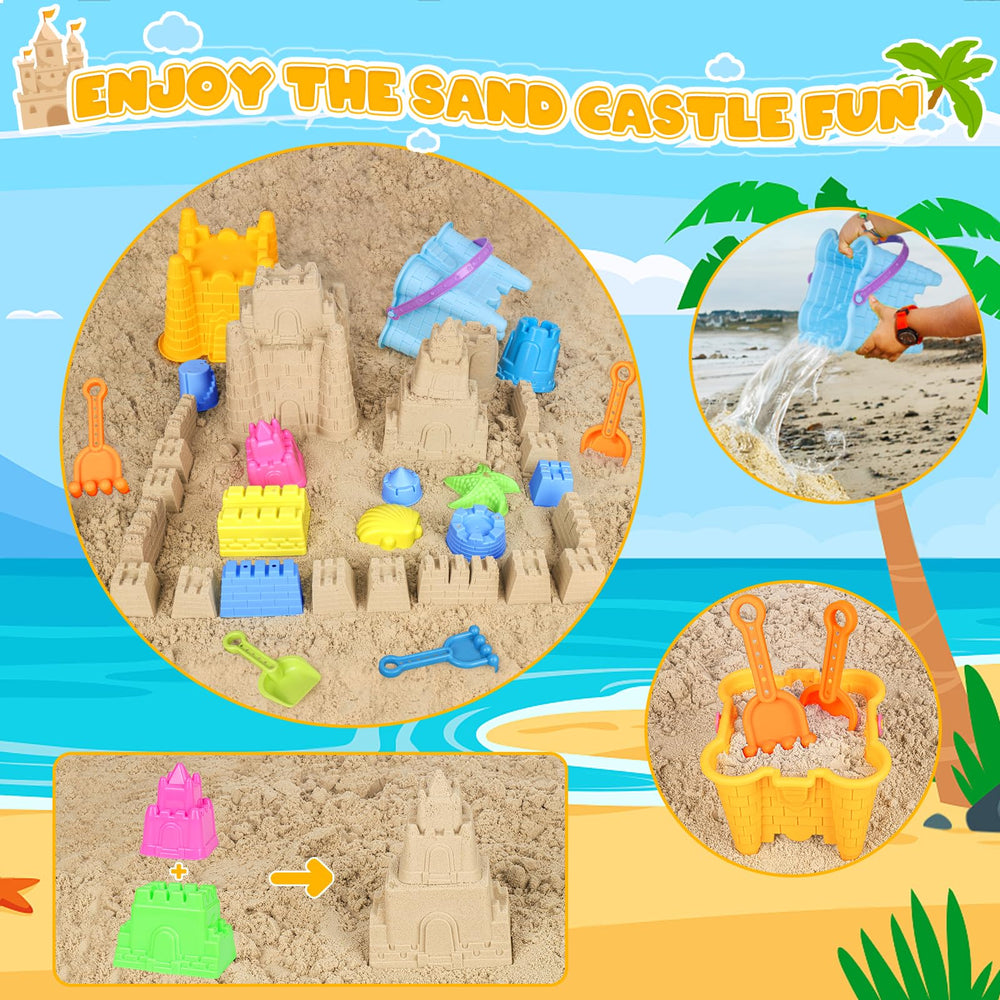 KUBUSFLY children using set to build a castle on the beach encouraging creativity