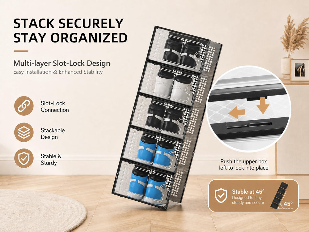 Kuject open box with shoes showing protected storage and dust reduction