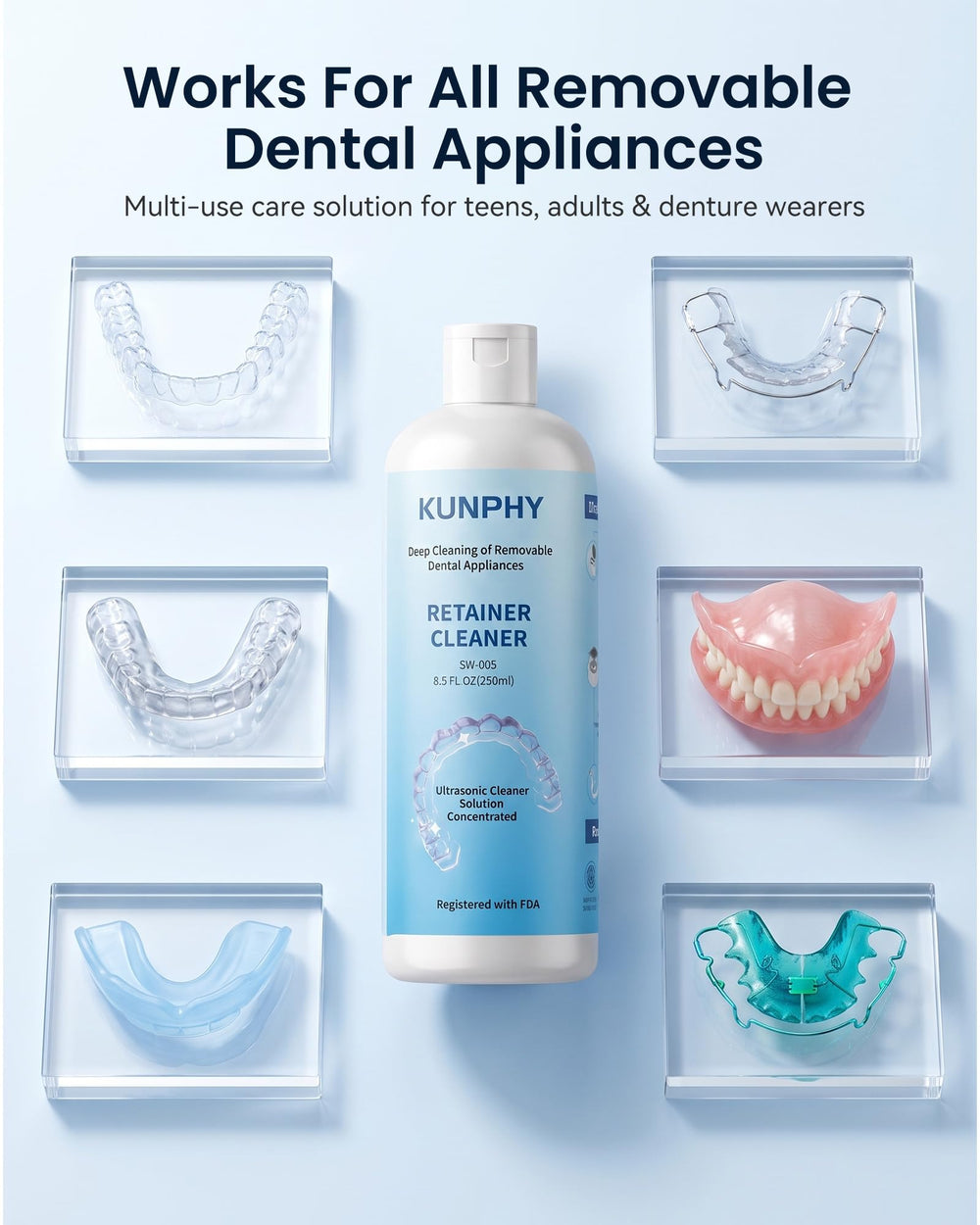 kunphy bottle next to hand to show 8.5oz scale and travel-friendly benefit