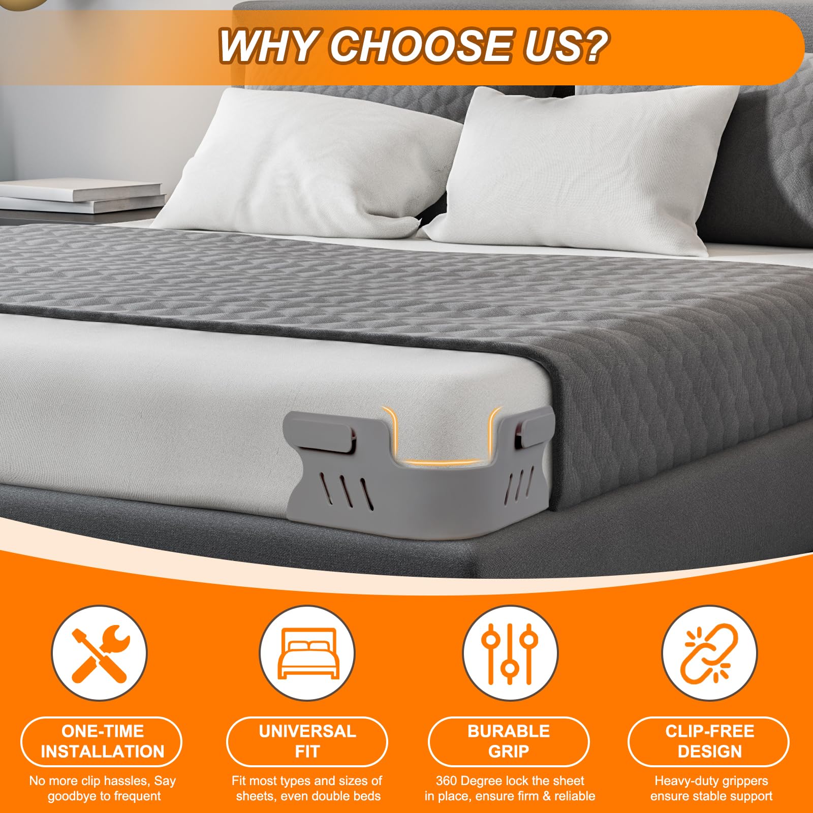 KUODIEOR lifestyle bedroom scene showing neat made bed benefit