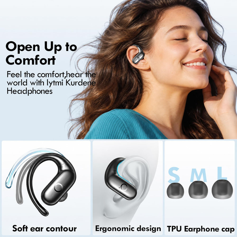 kurdene charging case open with earbuds inside, emphasizing 60 hours total playtime