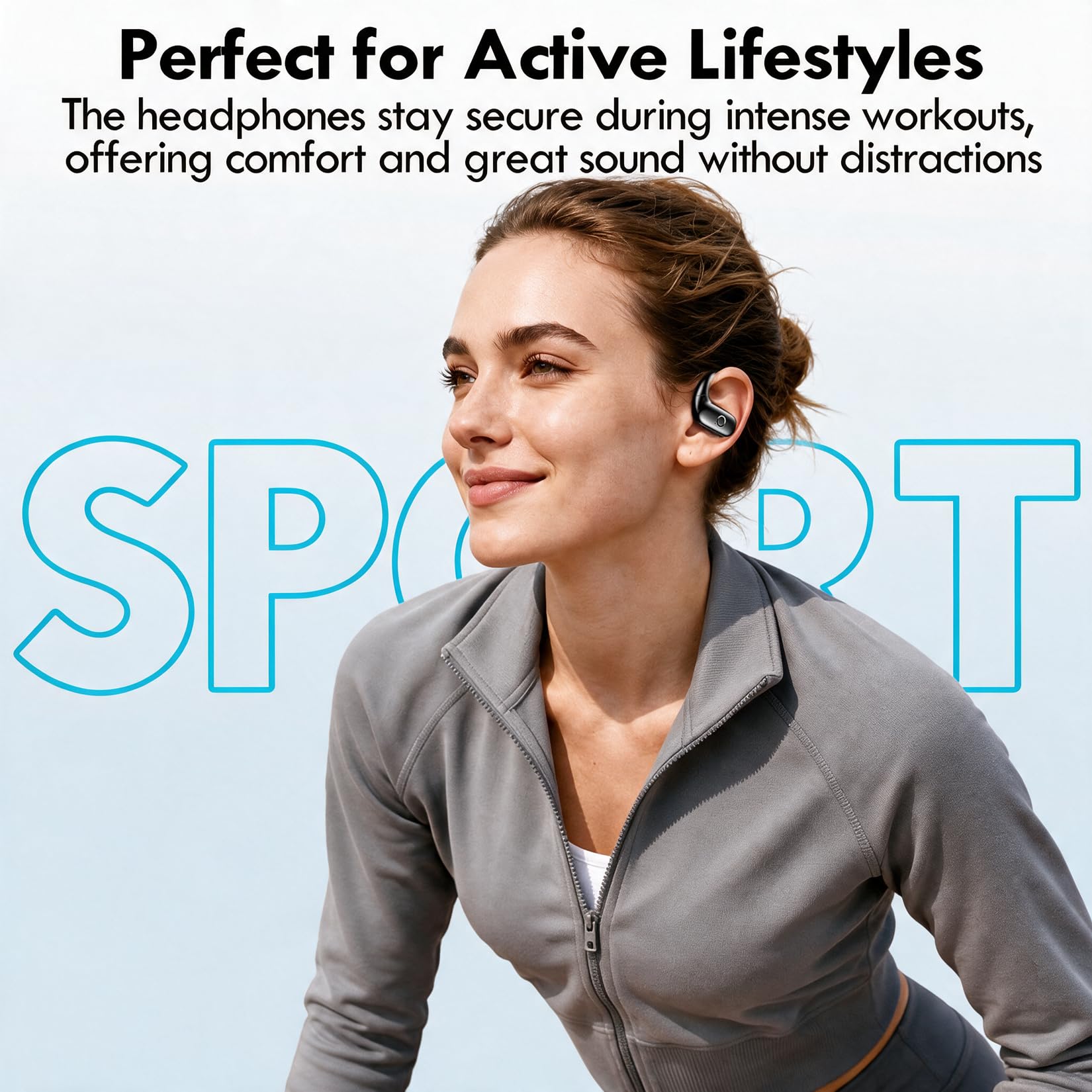 kurdene earbuds worn by runner outdoors, illustrating secure fit during exercise