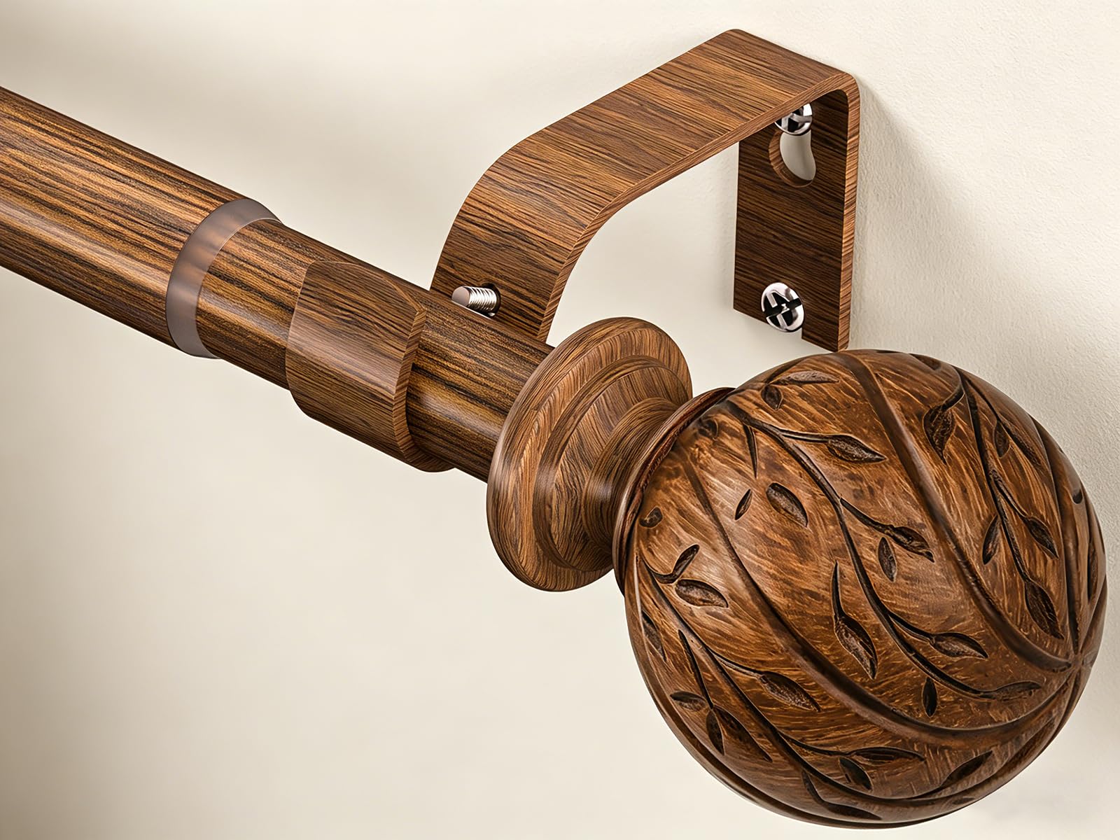 KVEEO front view of complete curtain rod set showing neat packaging and included hardware, easy-install benefit