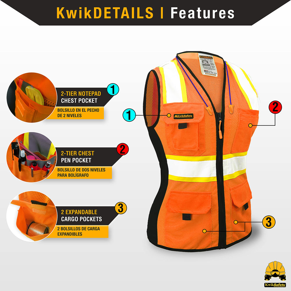 KwikSafety pocket layout close-up showing nine pockets for organized storage