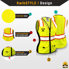 KwikSafety pocket detail with multiple compartments for tools and ID on the job