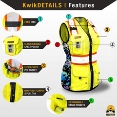 KwikSafety TIGER QUEEN pocket layout displaying ten pockets for organized storage benefit