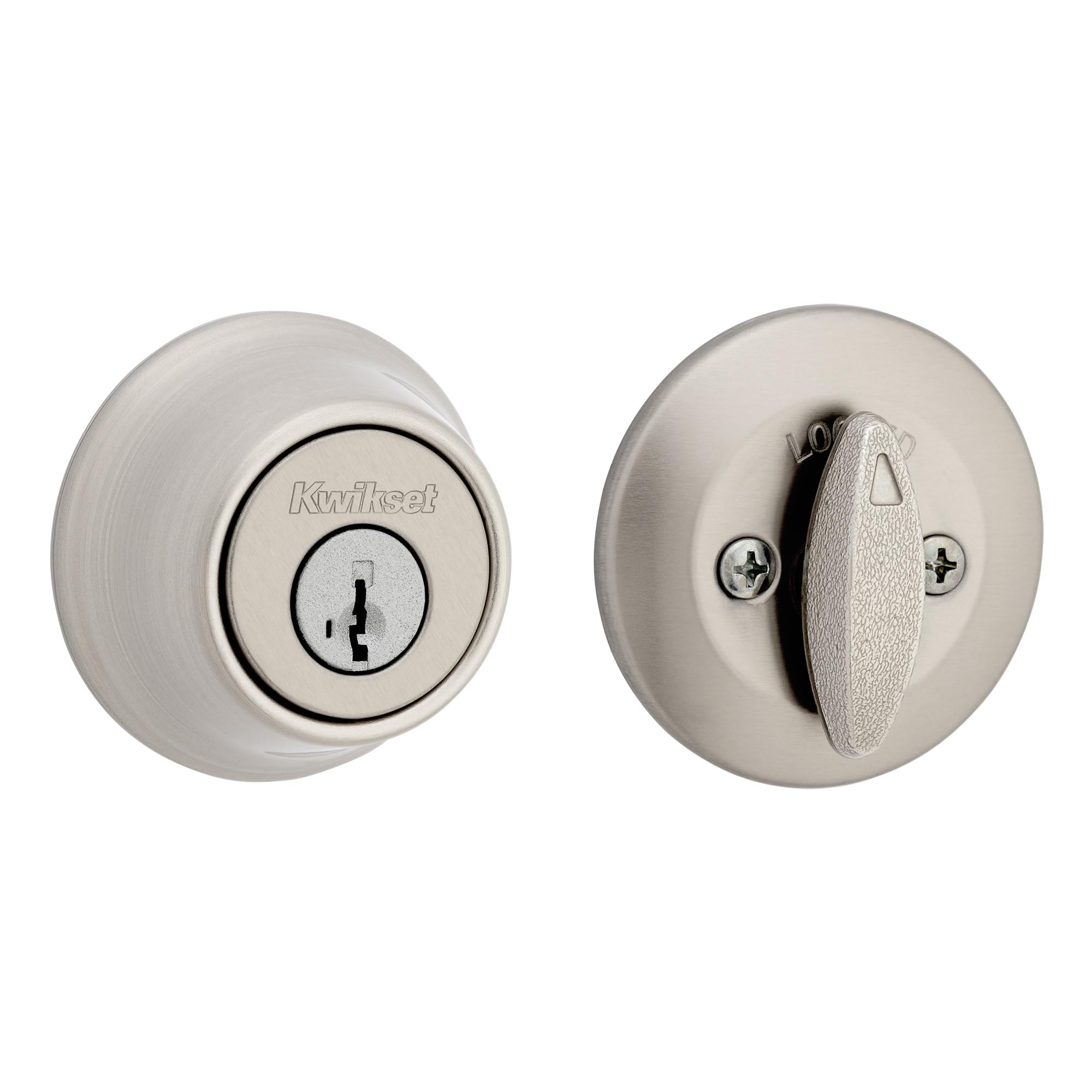 Kwikset 660 front exterior satin nickel showing secure keyed entry benefit