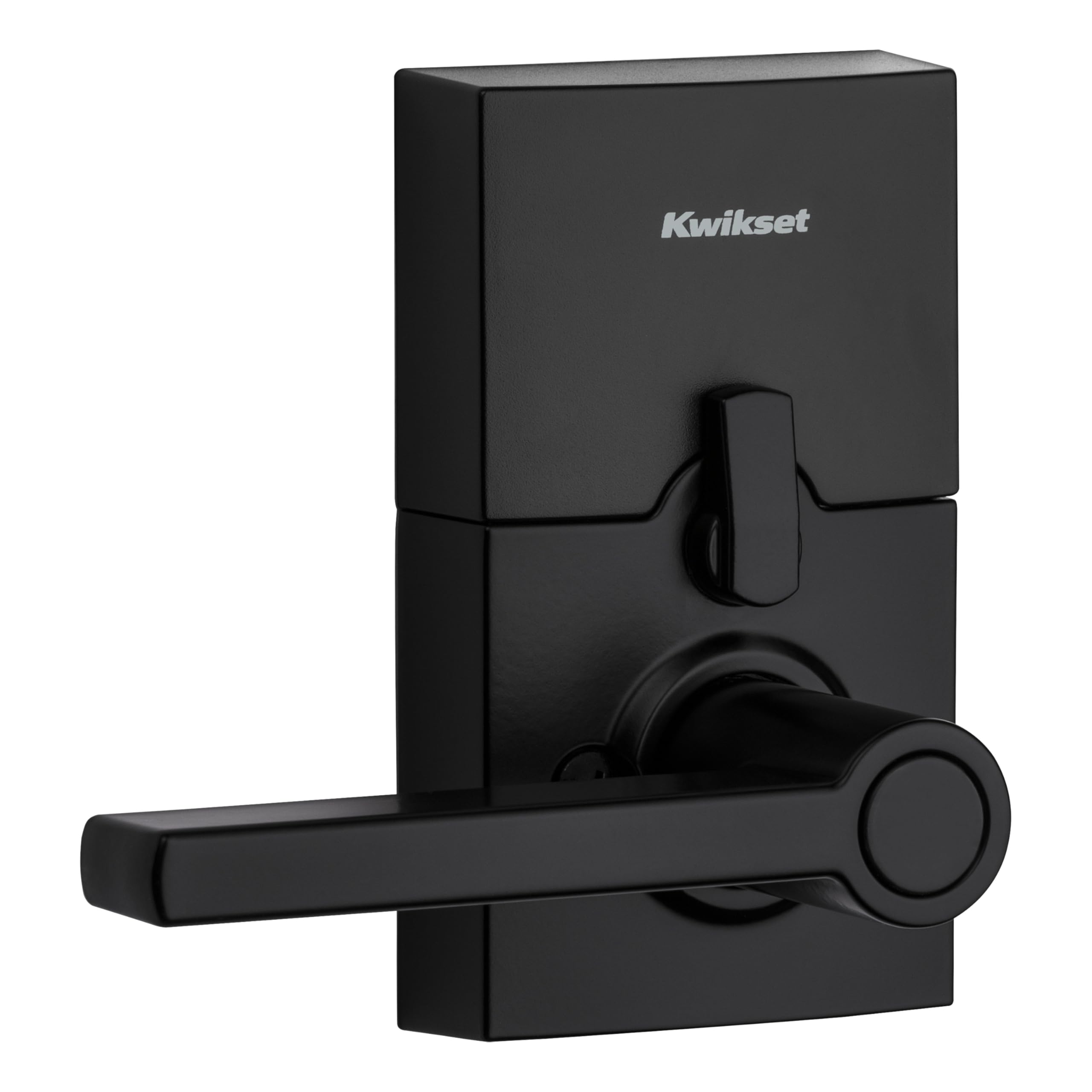Kwikset Halifax lever side profile in matte black highlighting ergonomic handle for comfort