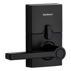 Kwikset Halifax lever side profile in matte black highlighting ergonomic handle for comfort