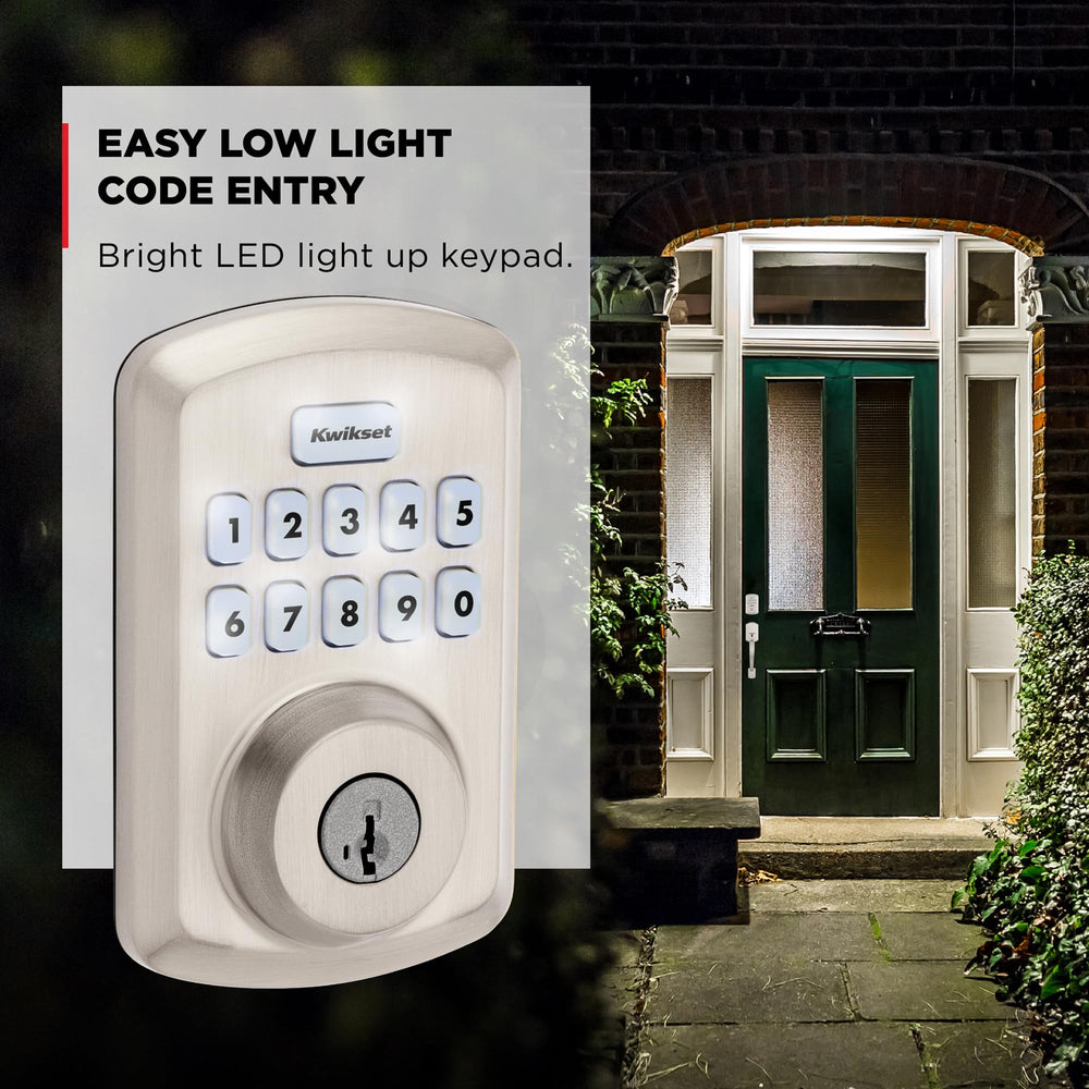 Kwikset keypad illuminated at night for low-light code entry convenience
