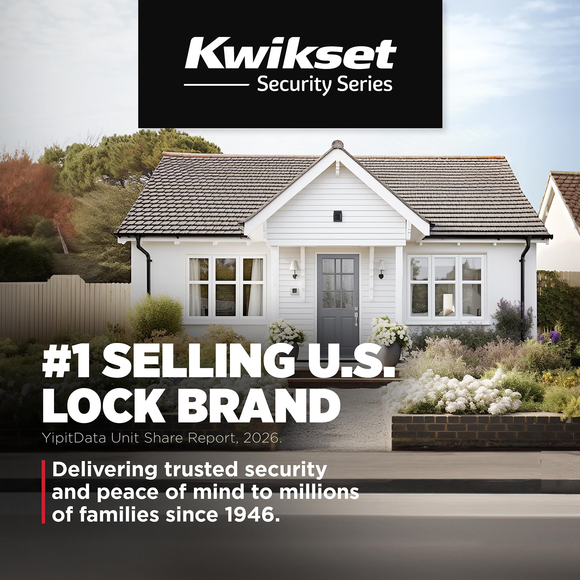 Kwikset packaging Microban label visible highlighting treated surfaces benefit: cleaner-feeling hardware