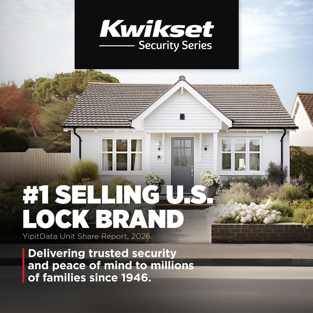 Kwikset packaging Microban label visible highlighting treated surfaces benefit: cleaner-feeling hardware