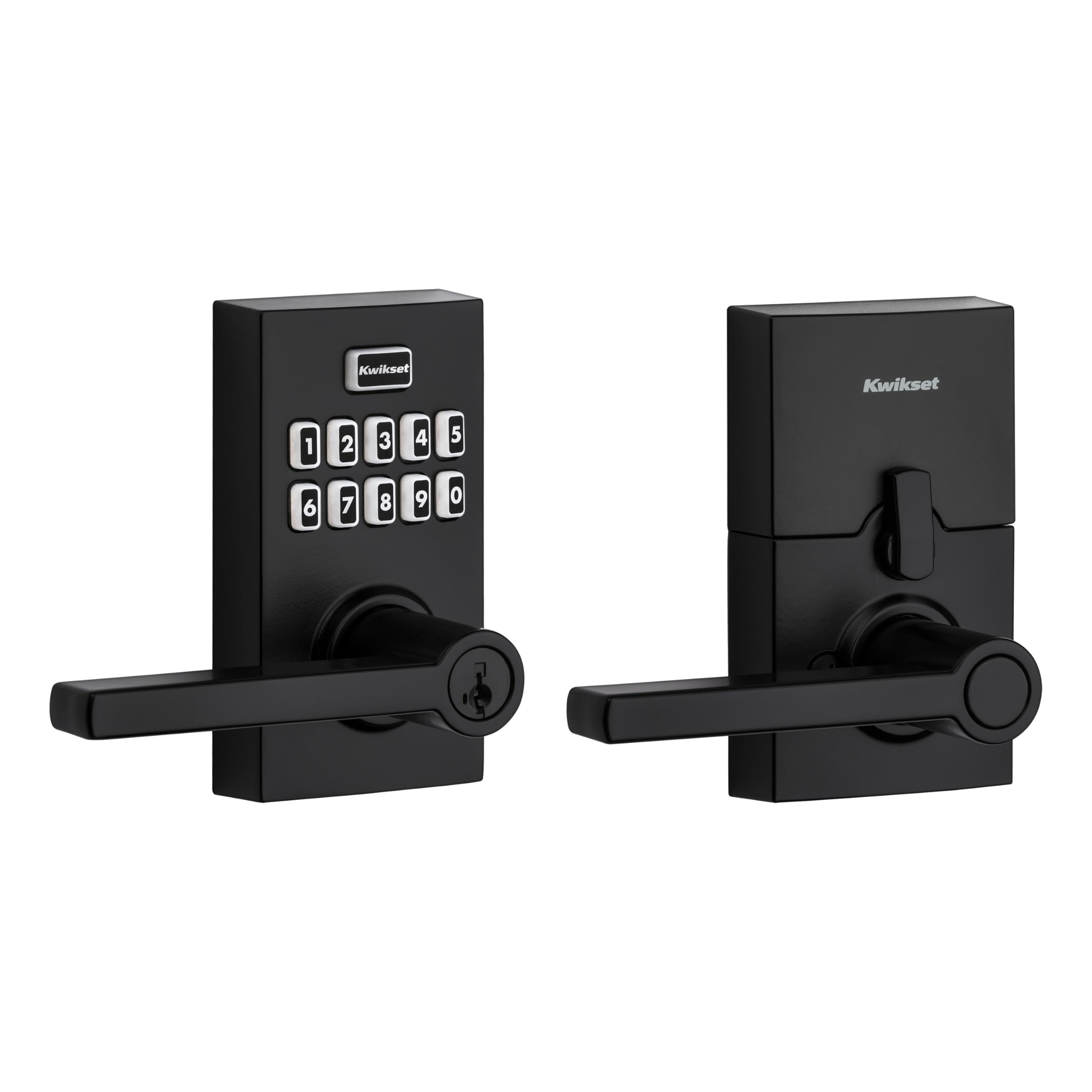Kwikset SmartCode 917 front view showing matte black keypad and lever, modern curb appeal