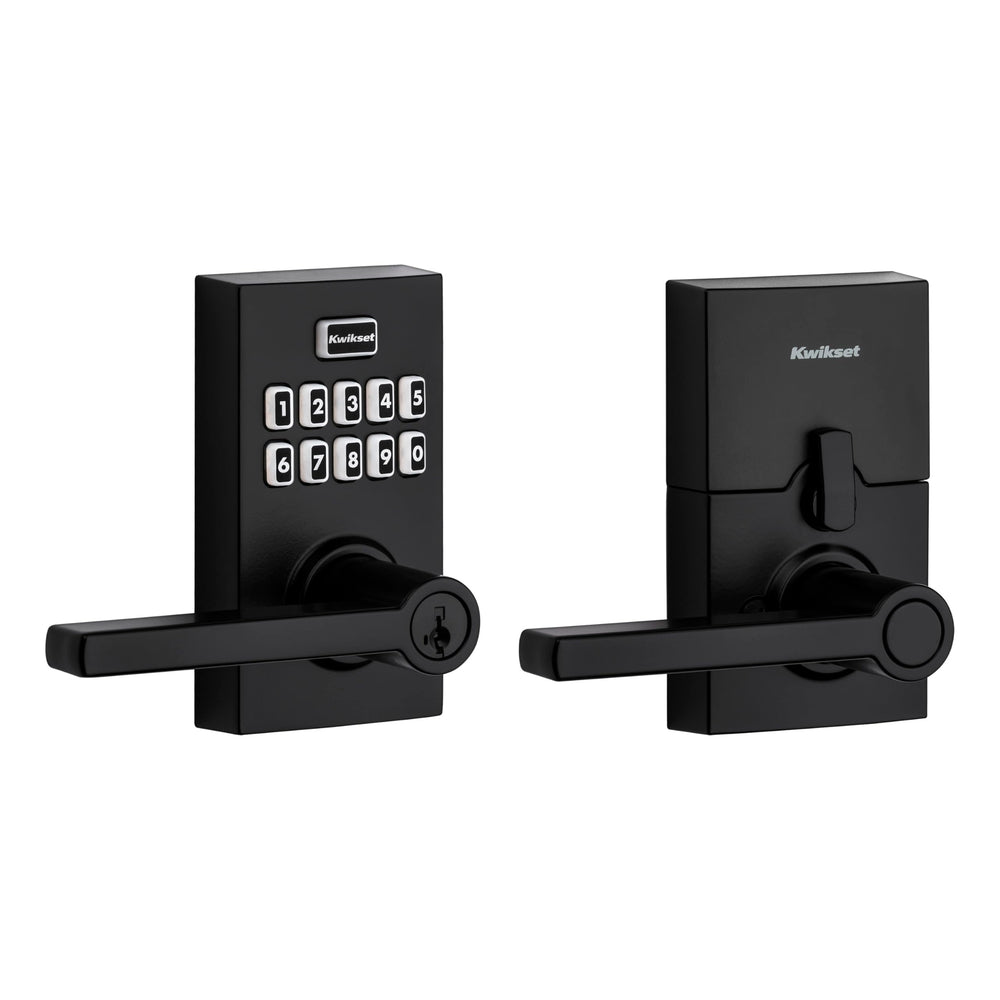 Kwikset SmartCode 917 front view showing matte black keypad and lever, modern curb appeal