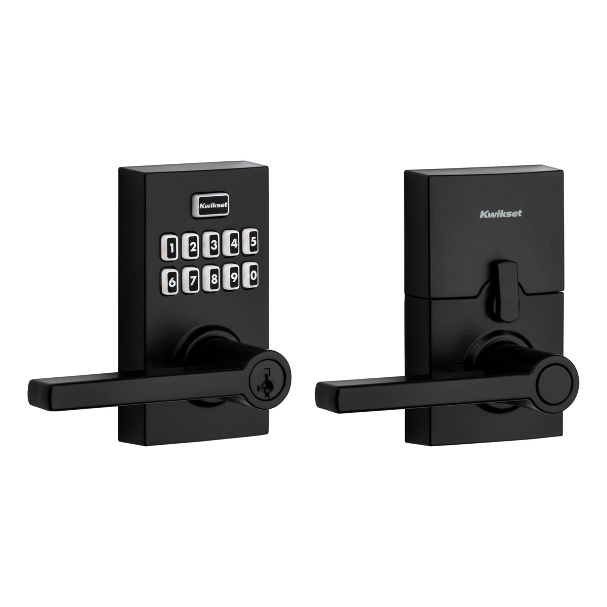 Kwikset SmartCode 917 front view showing matte black keypad and lever, modern curb appeal