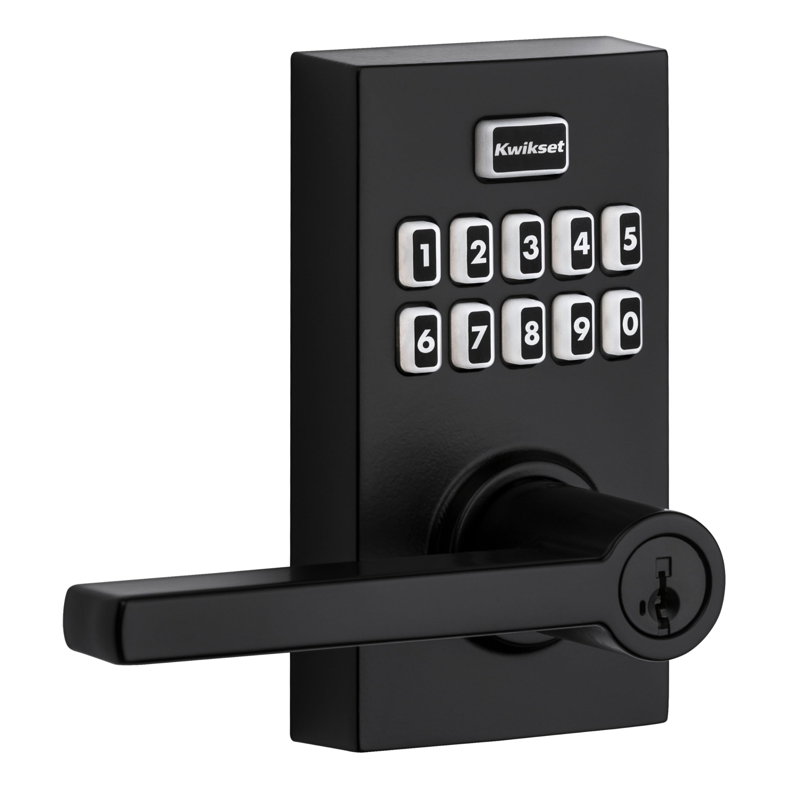 Kwikset SmartCode 917 close-up of touchscreen keypad with clear numbers, easy code entry