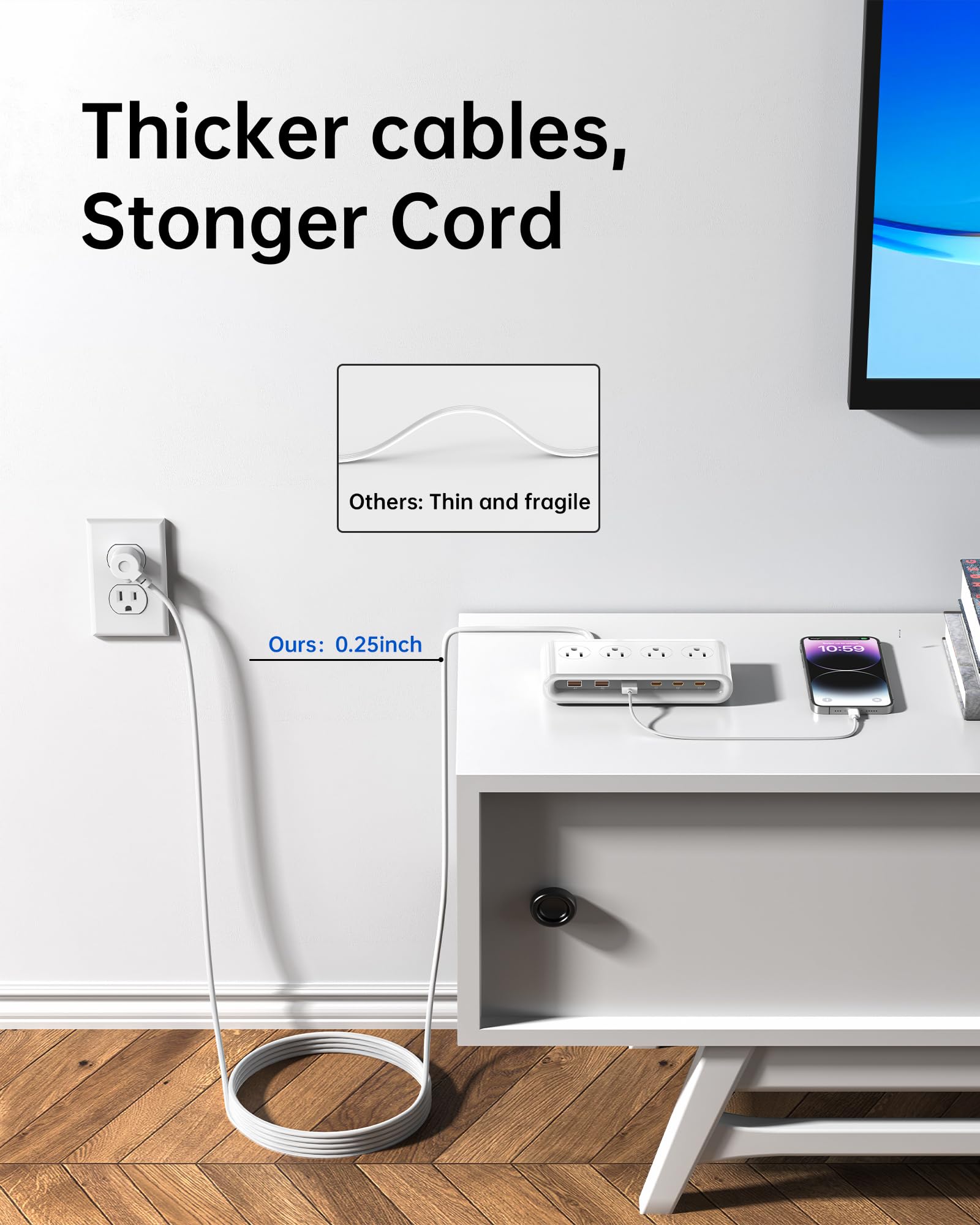 KWRNVO charging station powering laptop phone and tablet in a tidy home office