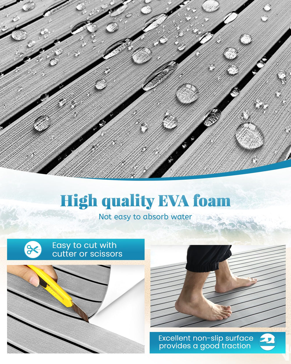 KXKZREN on swim platform demonstrating non-slip surface for wet conditions