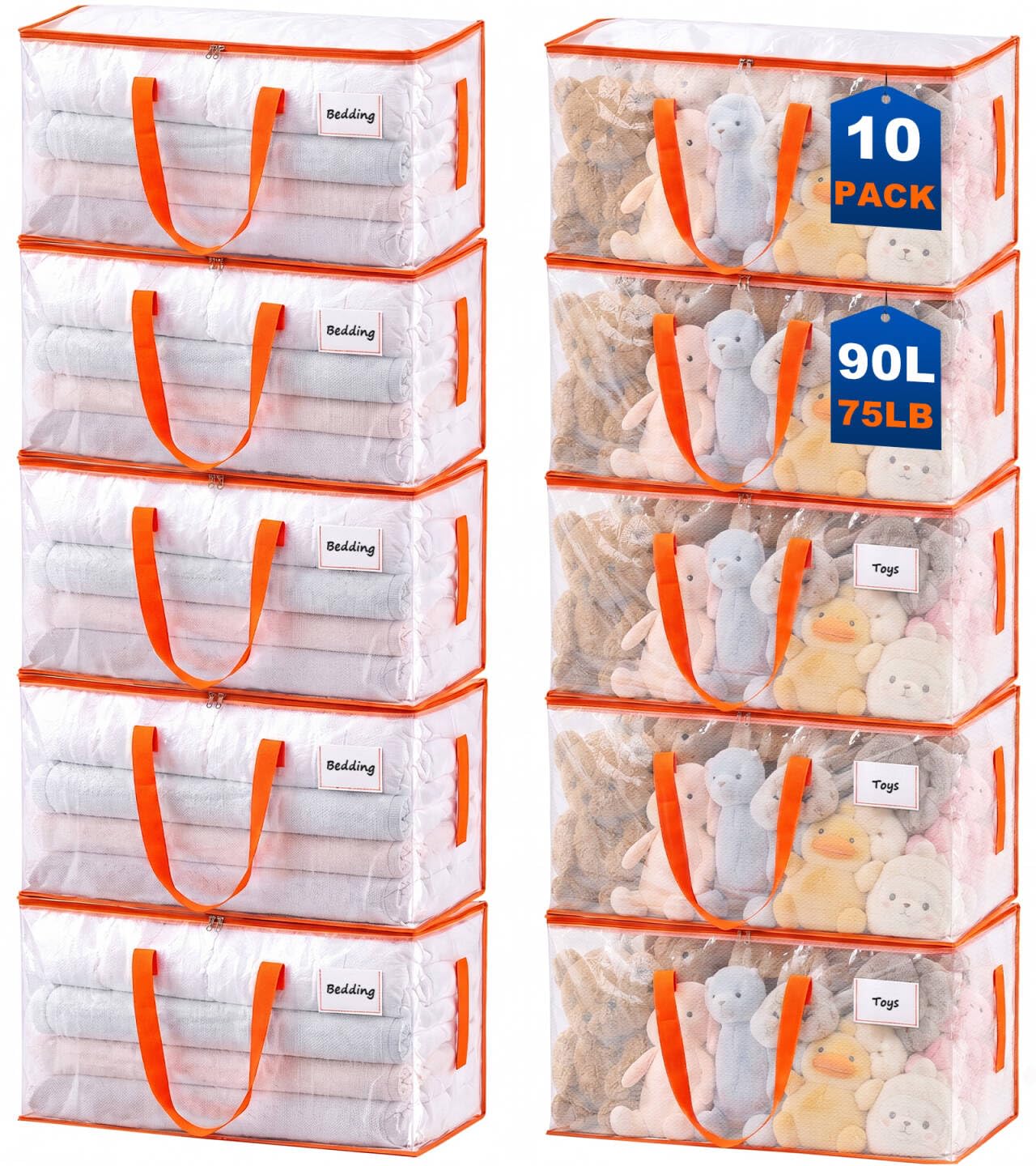 KYODOLED front view of clear moving bag, shows size and savings