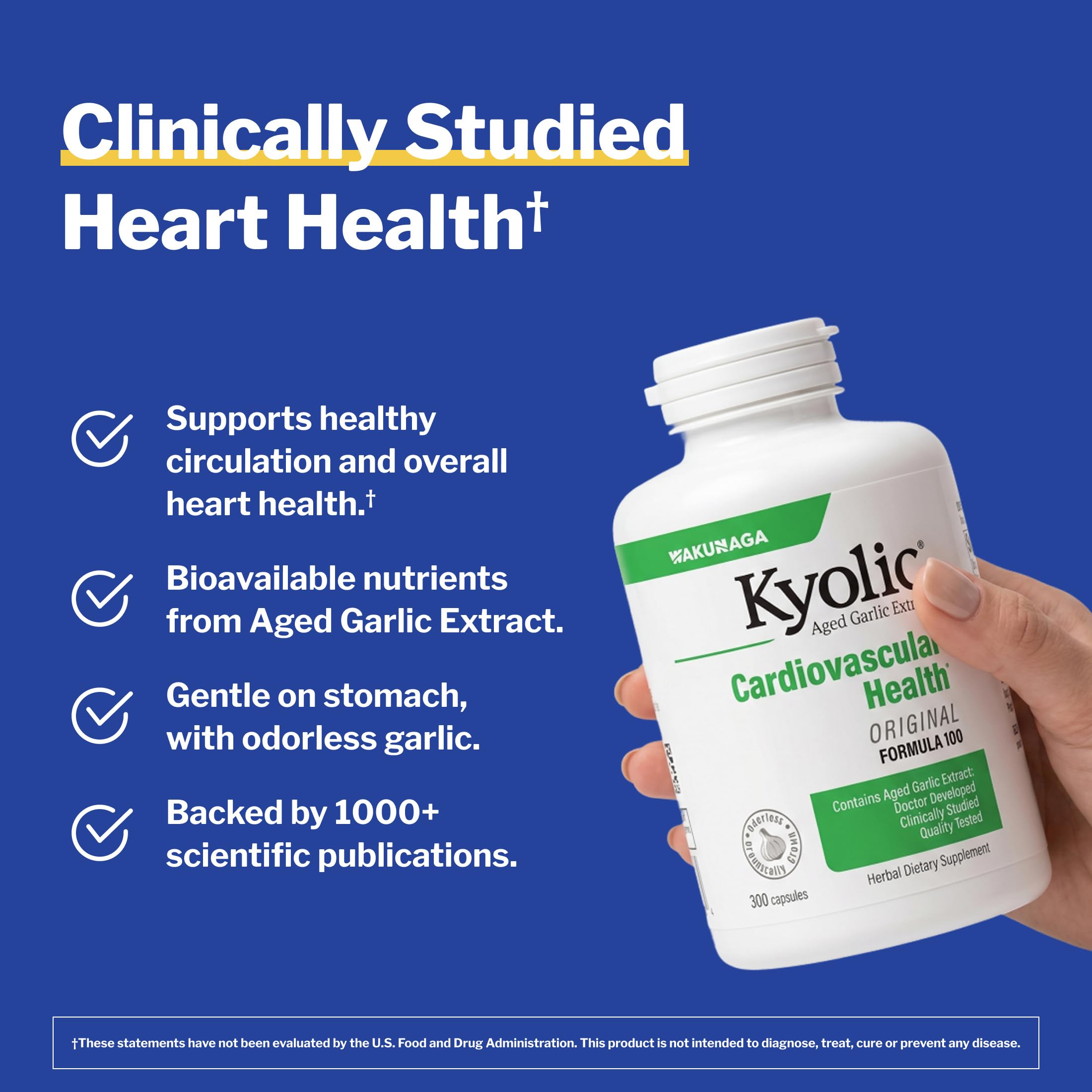 kyolic open bottle with capsules visible, easy daily dosing convenience