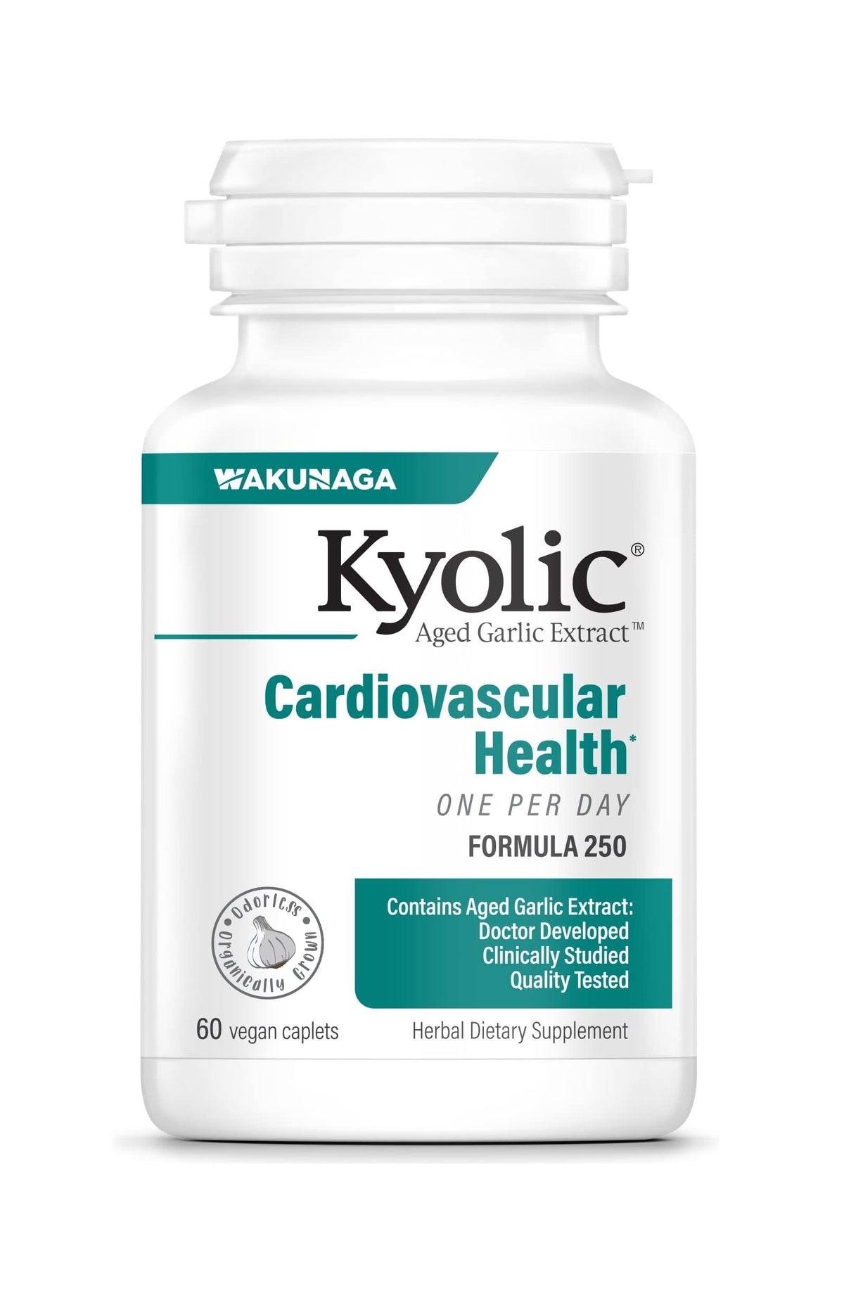Kyolic front packaging showing bottle and label for clear product recognition and trust