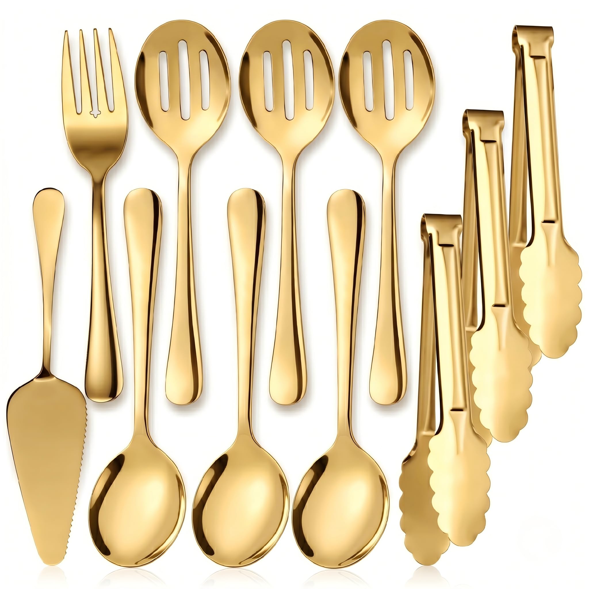 Kzovone front view of full 11-piece gold serving set showing completeness and elegance