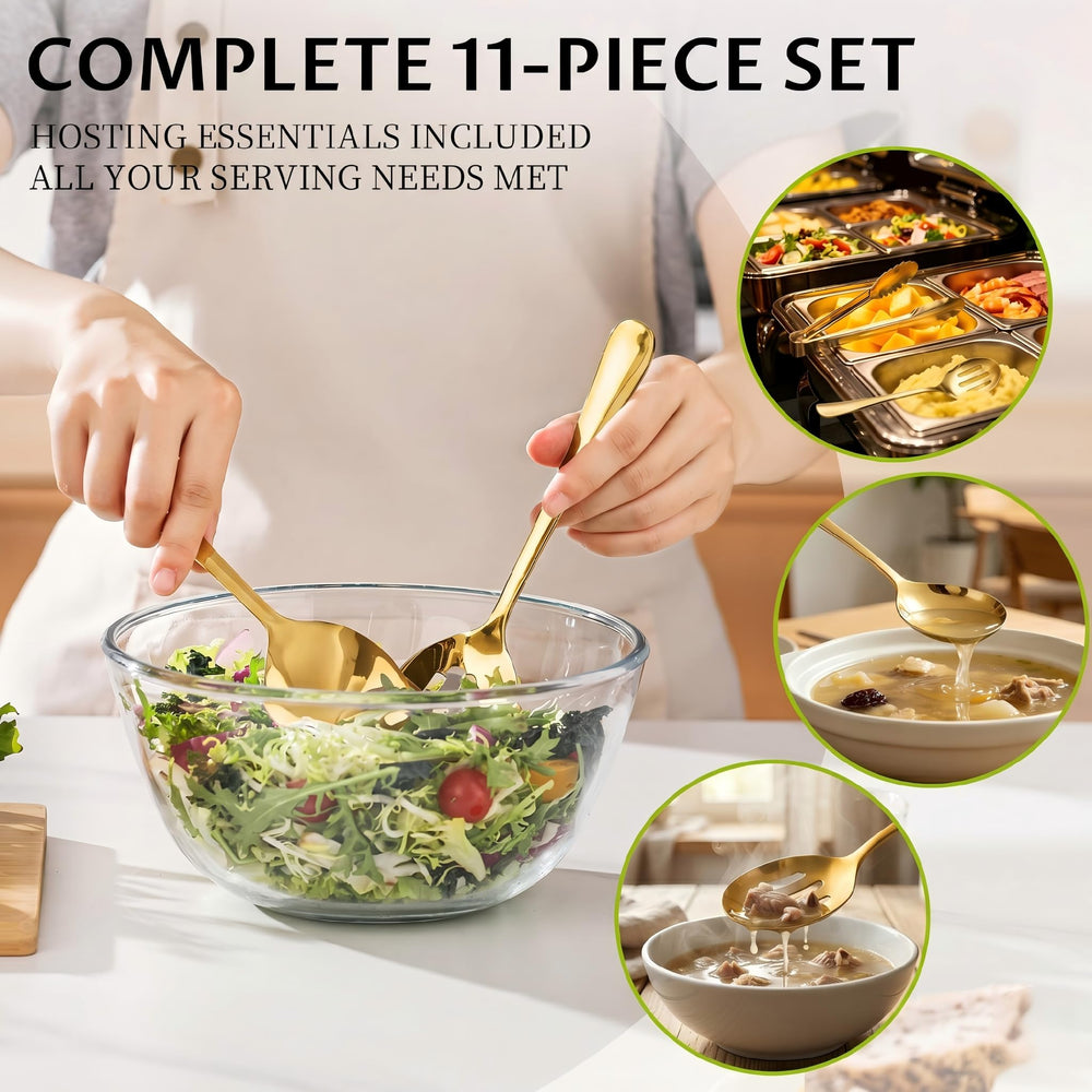 Kzovone utensils placed in a chafing dish showing ideal reach and practical serving use