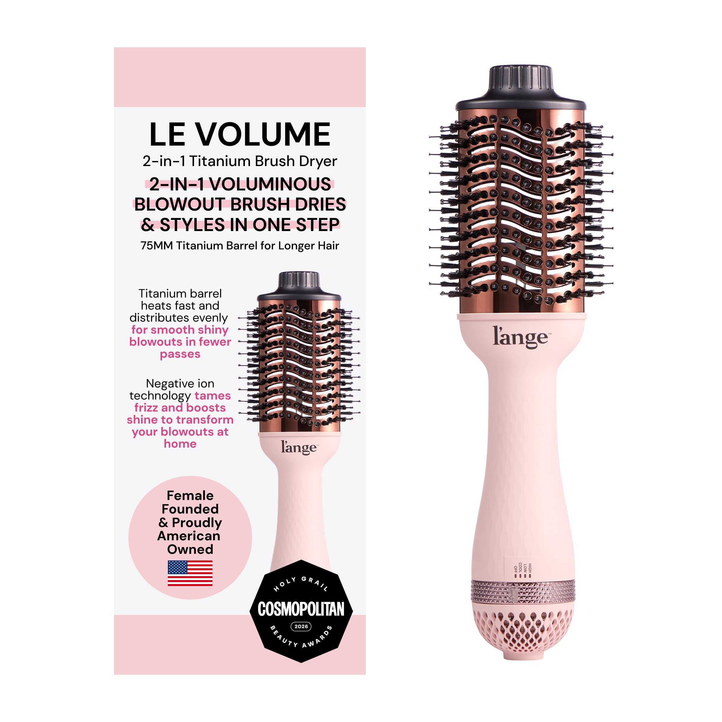 L'ANGE HAIR Le Volume front view showing sleek design and quick styling benefit