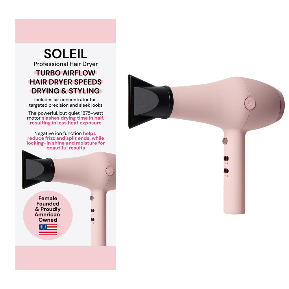 L'Ange Hair Soleil front view showing controls and sleek blush finish for effortless styling