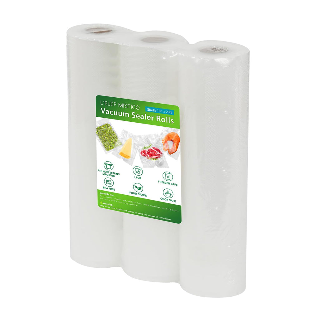 L'ELEF MISTICO front packaging showing three 11x20' vacuum rolls for convenience