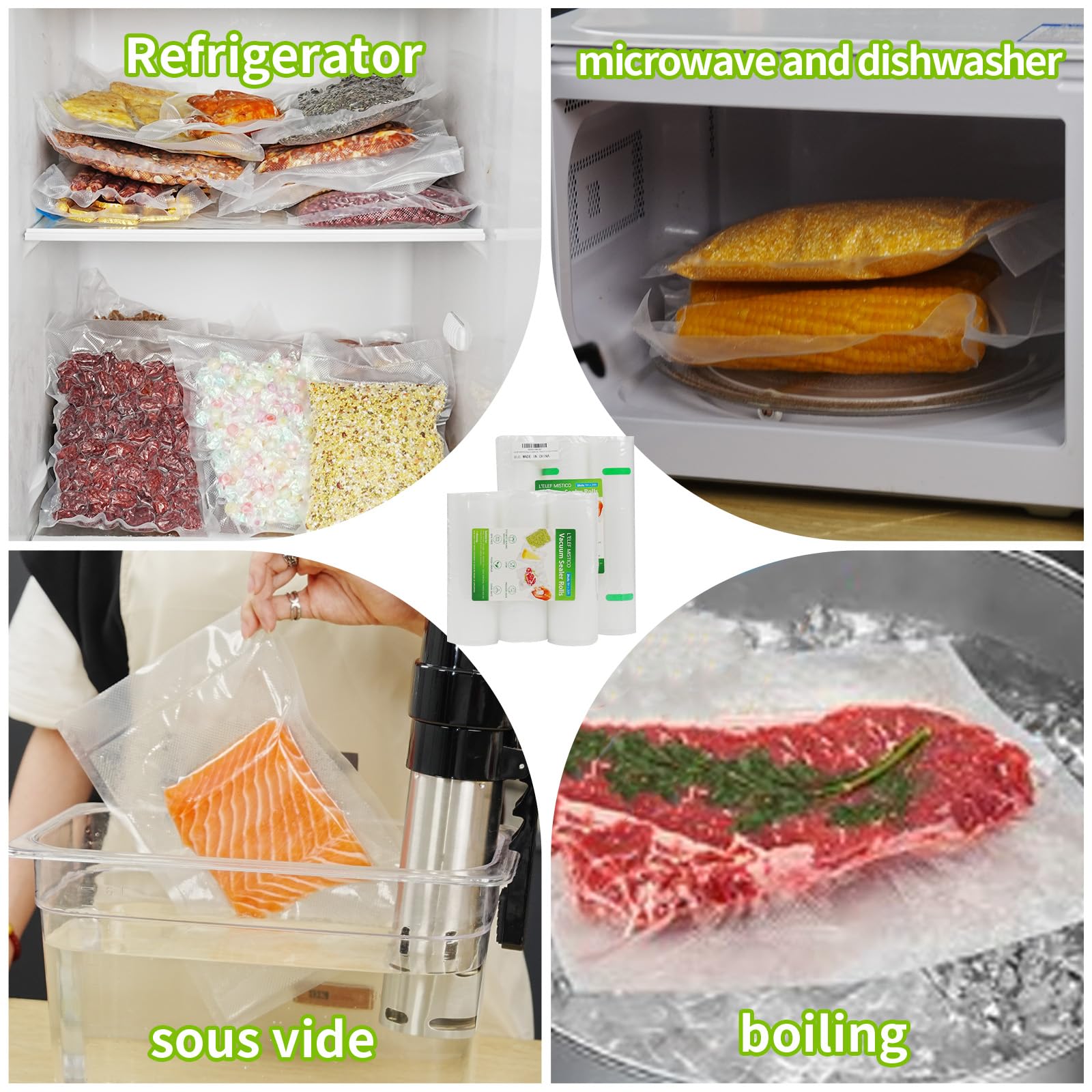 L'ELEF MISTICO sealed pouch in water bath for sous-vide, ensuring leak-free cooking
