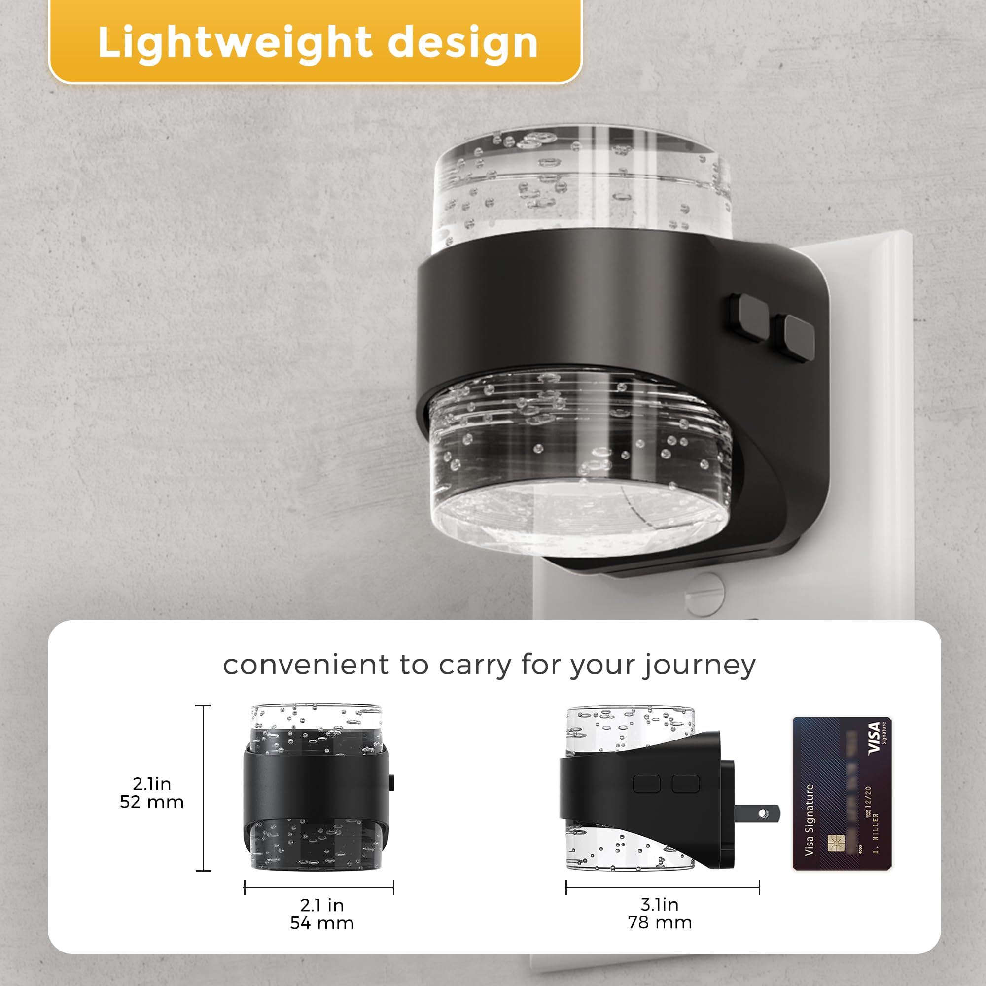 L LOHAS LED next to hand for scale showing compact size and travel convenience