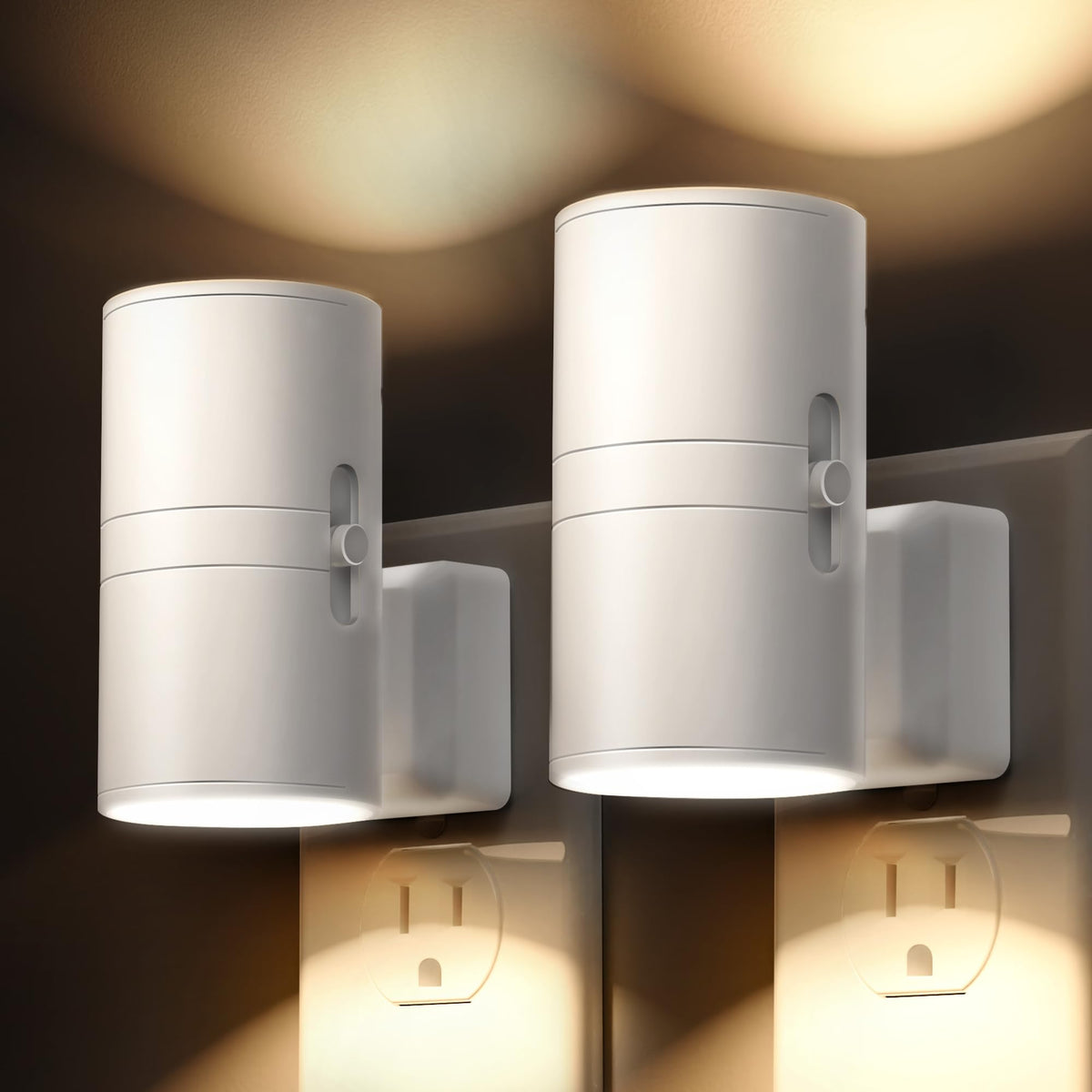 L LOHAS LED front view plugged in showing soft warm glow and space-saving design