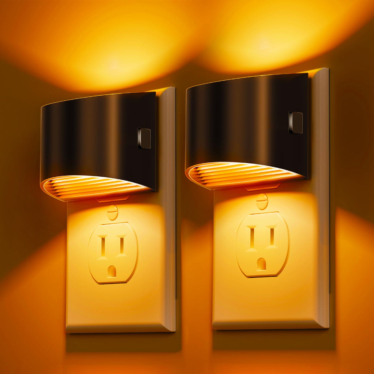 L LOHAS LED front view showing compact plug-in design and warm amber glow benefit