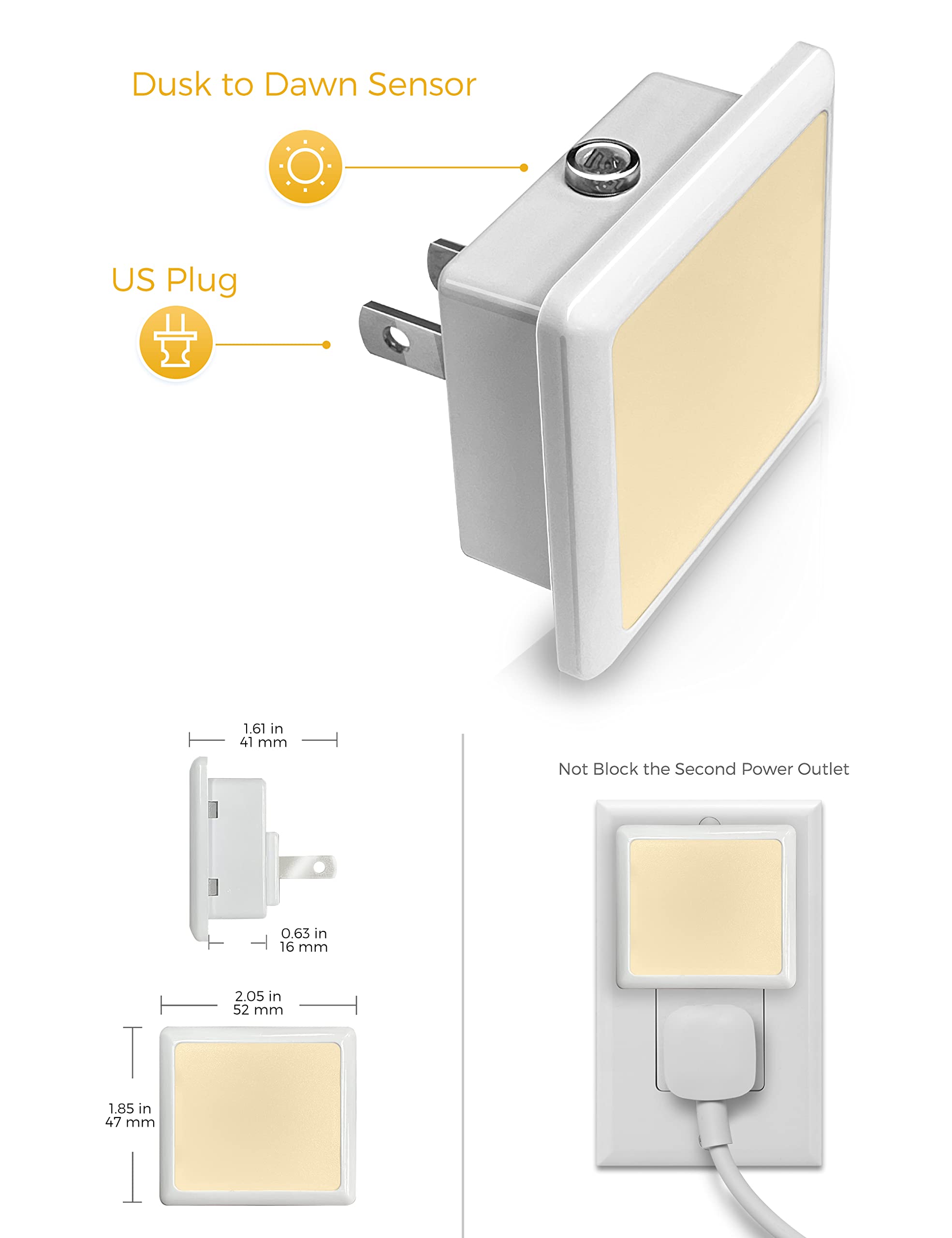 L LOHAS LED plug and sensor detail showing dusk-to-dawn photocell for automatic operation