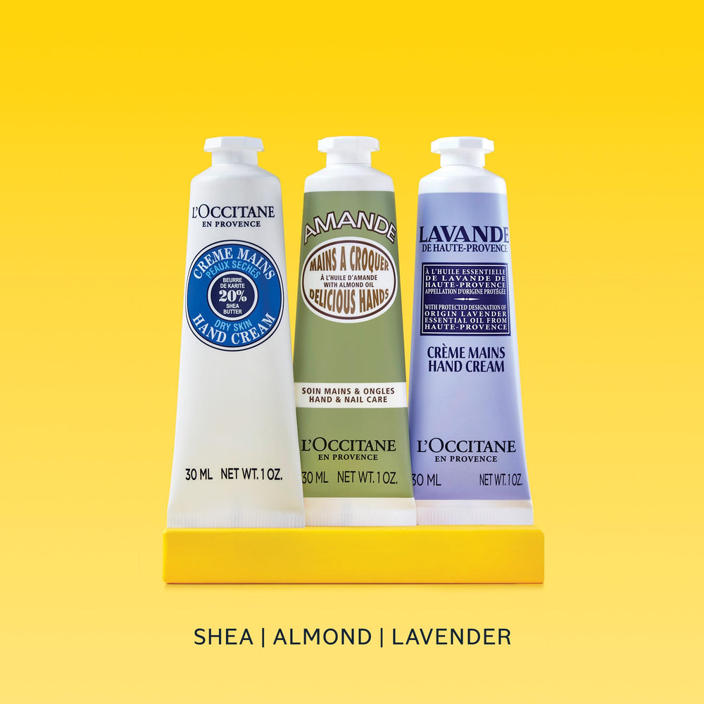 L'Occitane Lavender hand cream in a bedside setting conveys calming scent and nighttime comfort