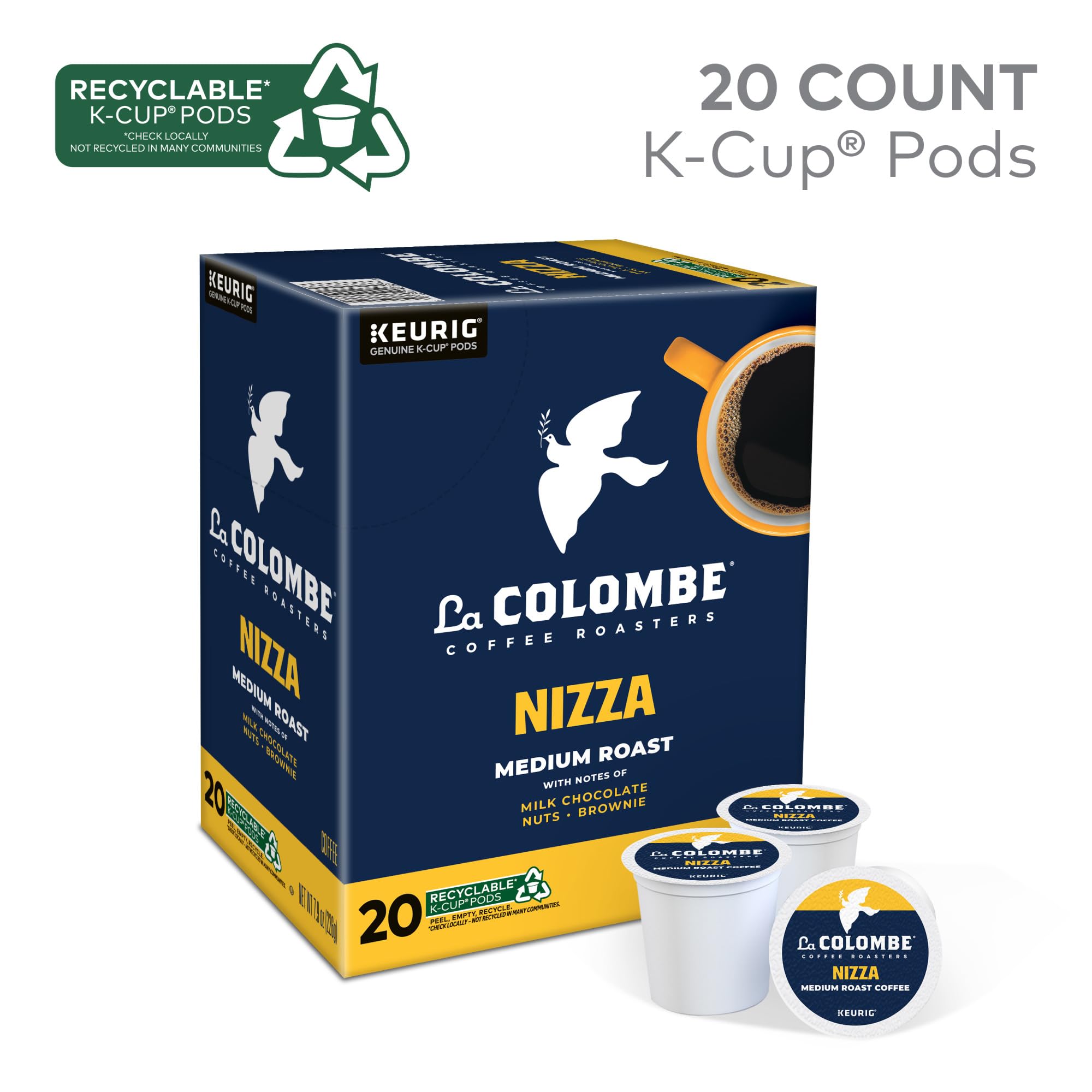 Close-up of a La Colombe Nizza K-Cup pod highlighting fresh seal and convenience