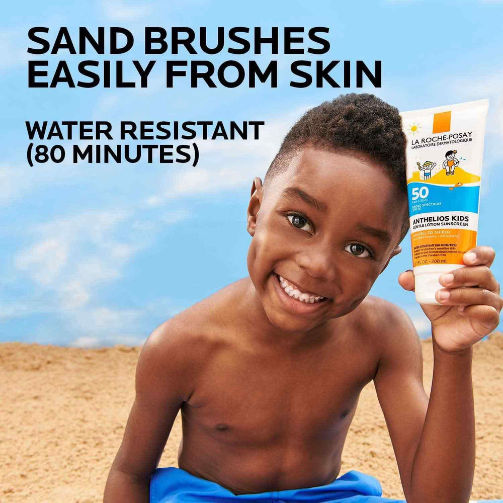 La Roche-Posay next to a ruler showing 6.7oz size for travel and family use convenience