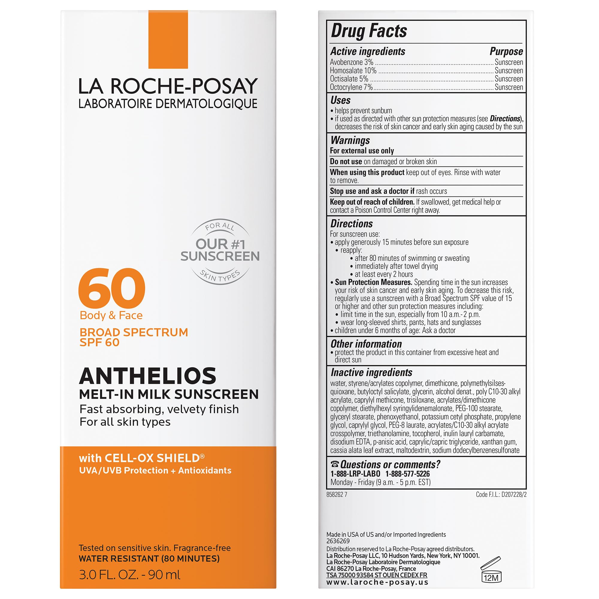 La Roche-Posay label close-up highlighting active UV filter information