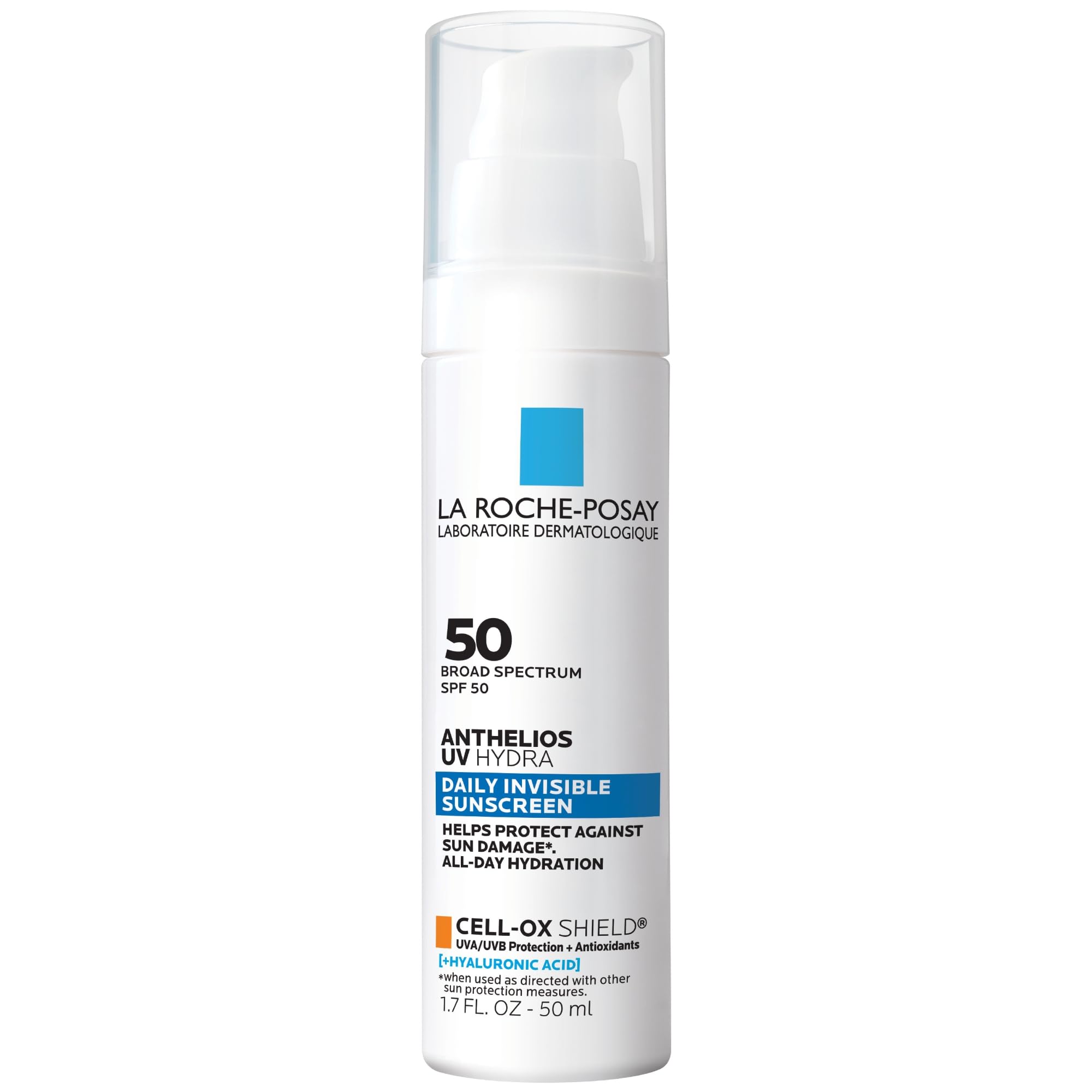 La Roche-Posay front tube showing SPF 50 and hyaluronic acid benefit