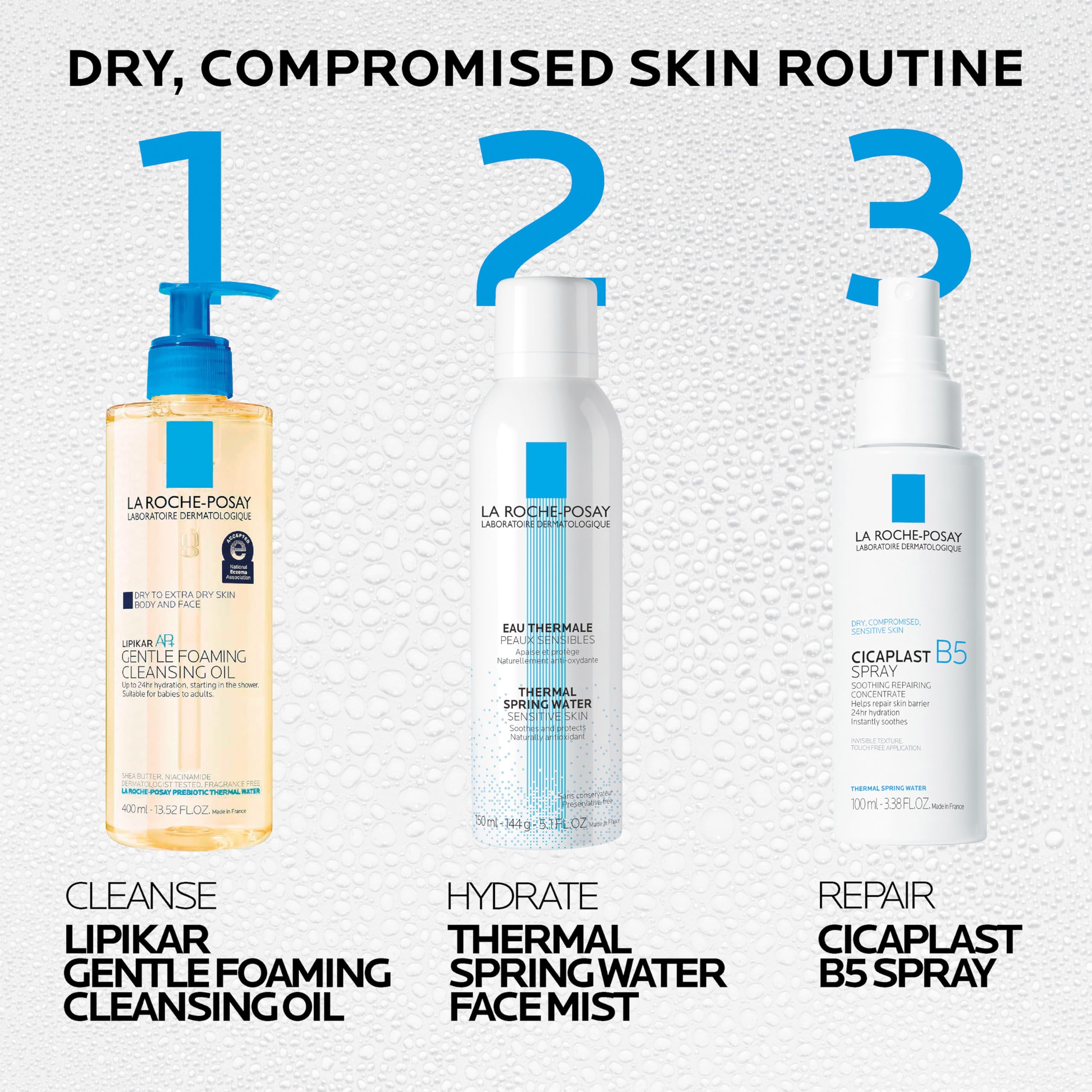 La Roche-Posay spray on bedside table suggesting nightly soothing routine benefit