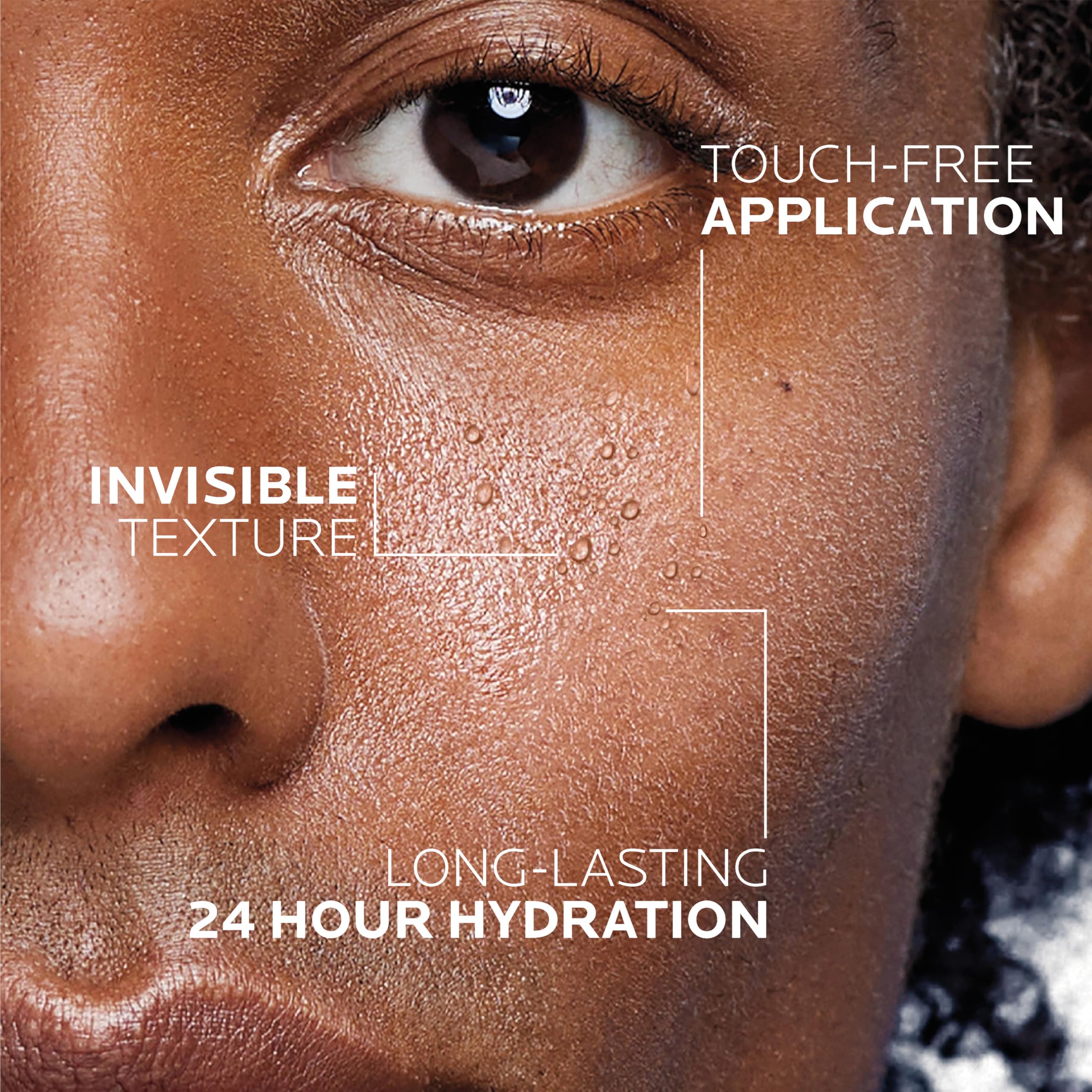 La Roche-Posay mist dispersing in air to show even, gentle coverage and comfort