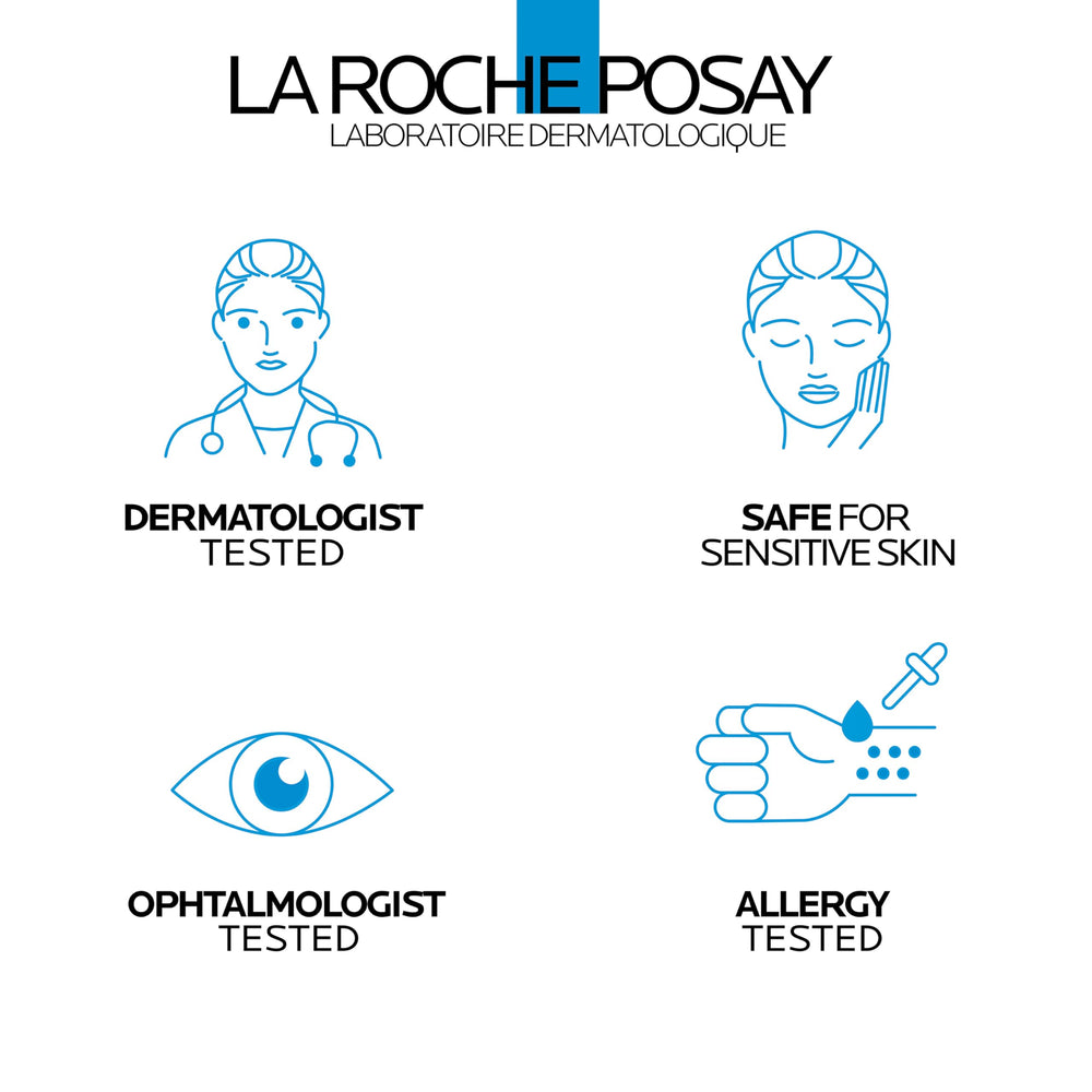 La Roche-Posay bottle beside coin showing 3.38oz scale for travel convenience