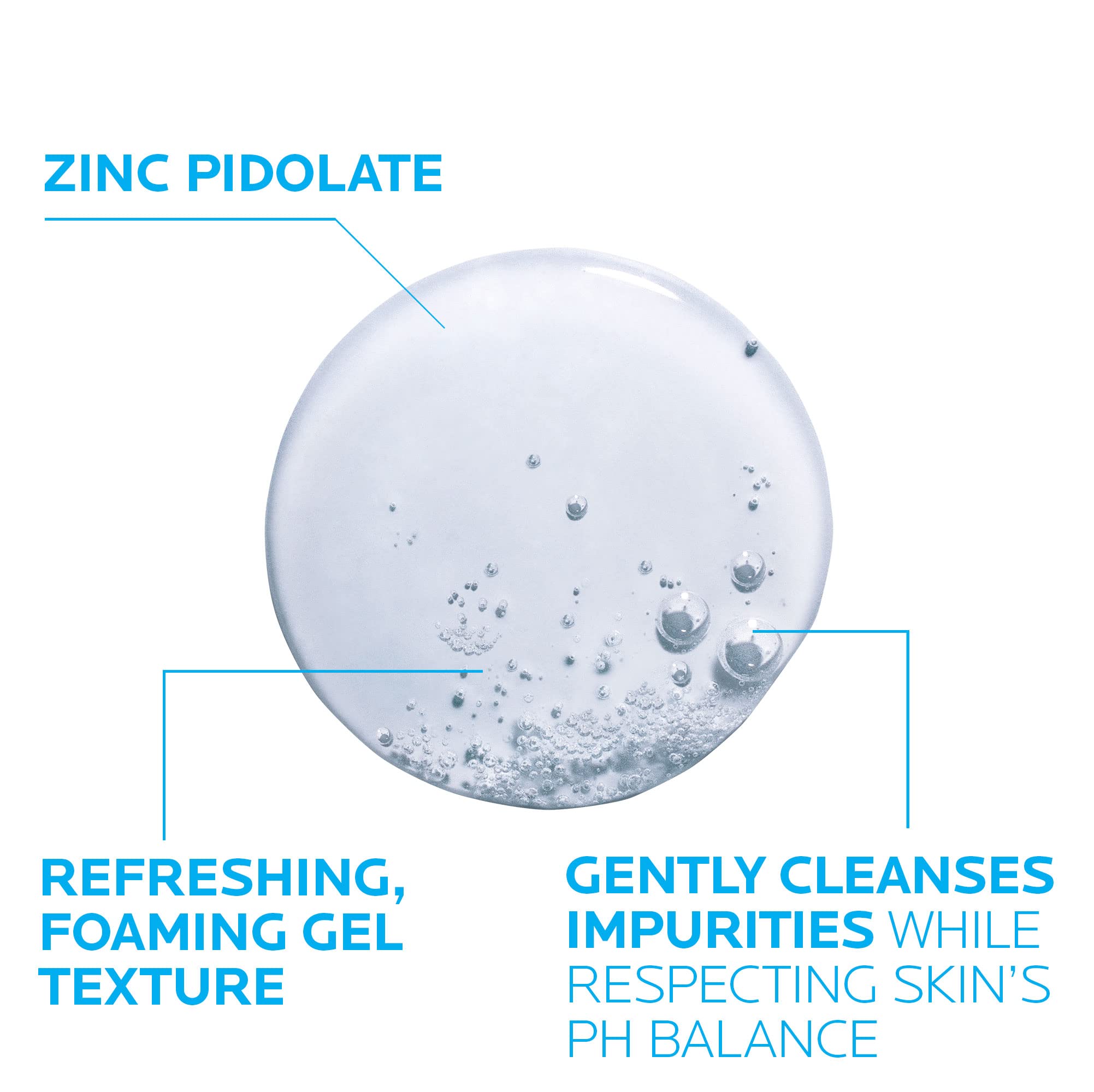 La Roche-Posay foaming gel in hand showing airy lather for effective impurity removal