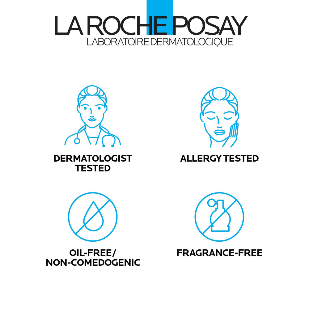 La Roche-Posay bottle beside a common object to show 6.76oz size and travel readiness