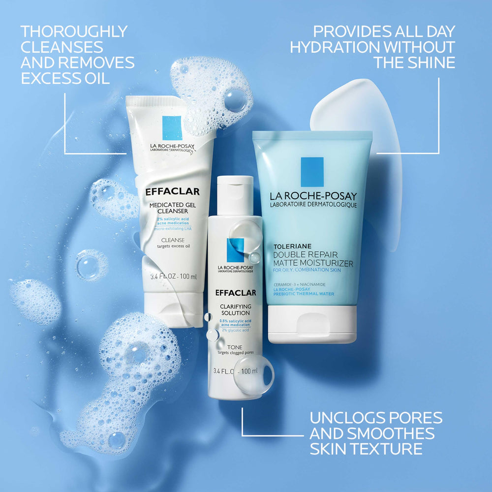 La Roche-Posay Effaclar clarifying solution bottle label highlighting active acids