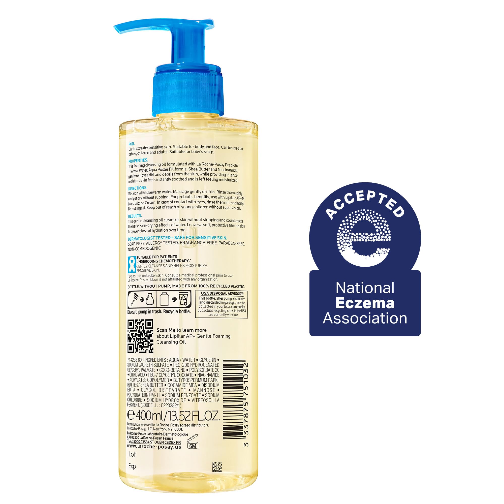 La Roche-Posay pump dispensing correct dosage for gentle cleansing
