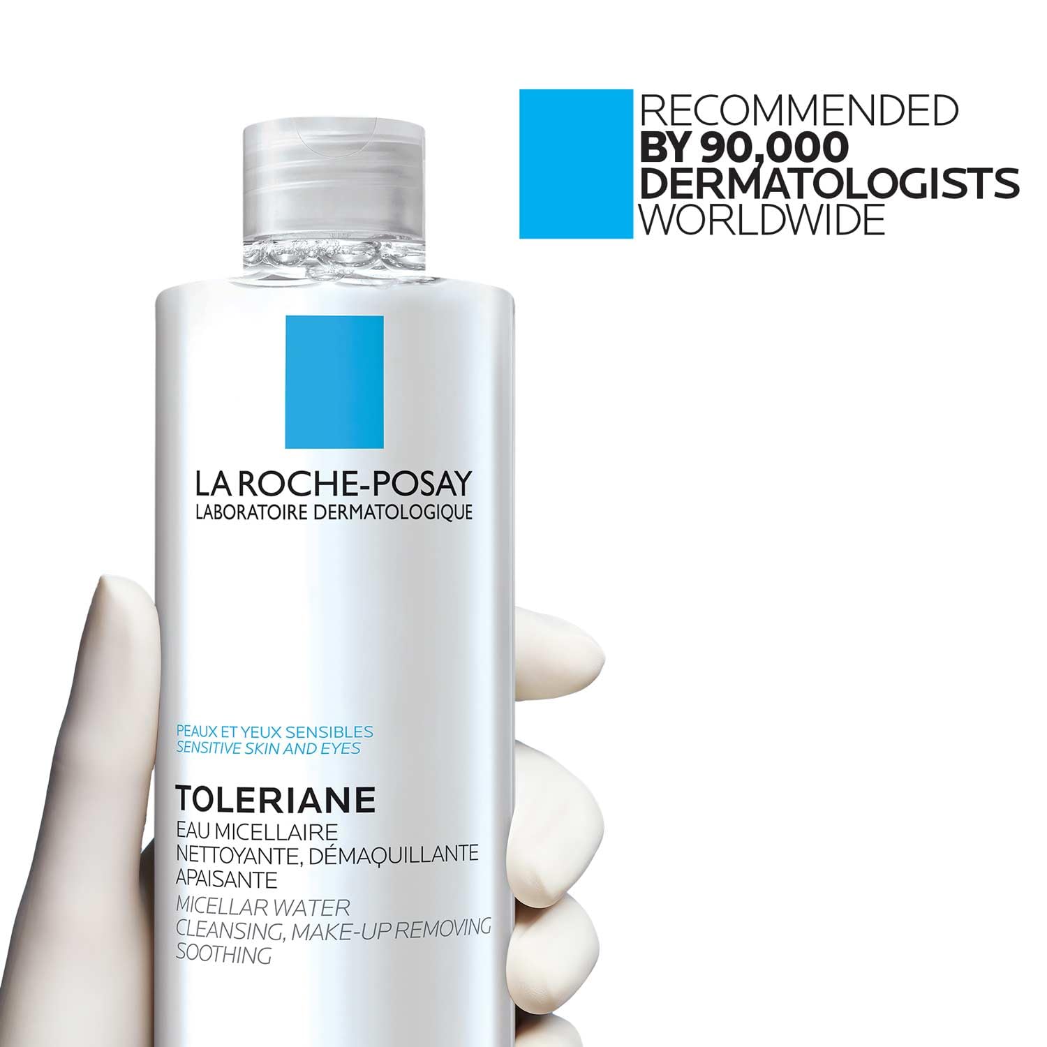 La Roche-Posay bottle on bathroom shelf showing easy everyday use