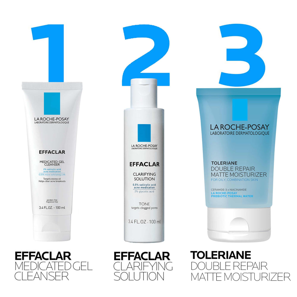 La Roche-Posay kit products arranged to show true scale and bottle sizes