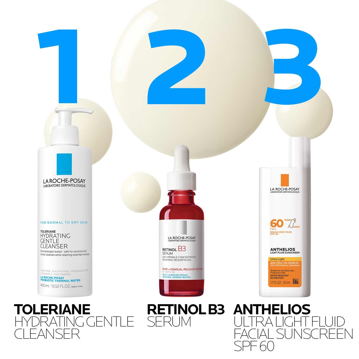 La Roche-Posay ingredient label showing retinol, niacinamide, and hyaluronic acid benefits